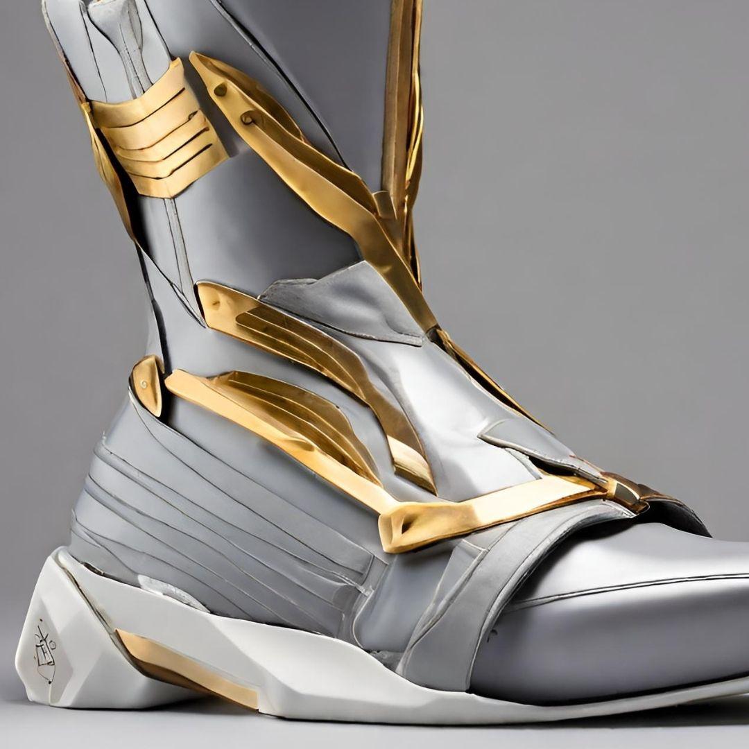 Futuristic Silver and Gold High-Top Sneaker