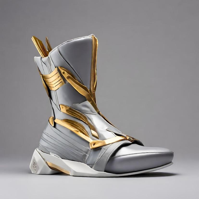 Futuristic Silver and Gold High-Top Sneaker